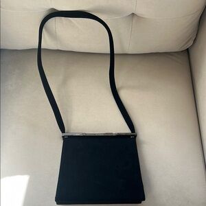 Escada Classic Black suede Shoulder Bag w silver accents. NWOT